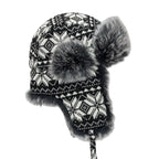 Black & White Christmas Winter Fur Trapper Bomber Hat