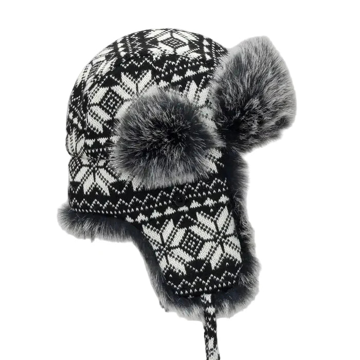 Black & White Christmas Winter Fur Trapper Bomber Hat