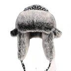 Black & White Christmas Winter Fur Trapper Bomber Hat