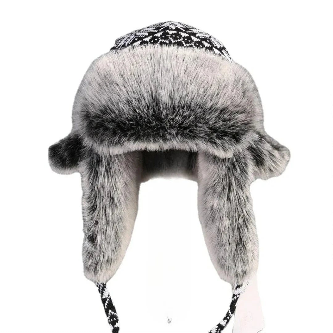 Black & White Christmas Winter Fur Trapper Bomber Hat