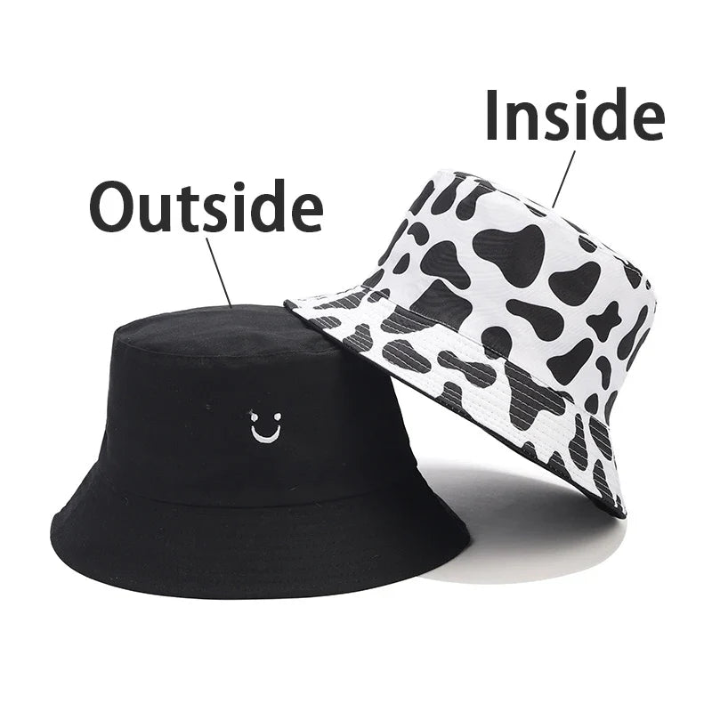 Black & White Cow Print Reversible Bucket Hat