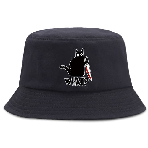 Black Cat Knife Print Bucket Hat