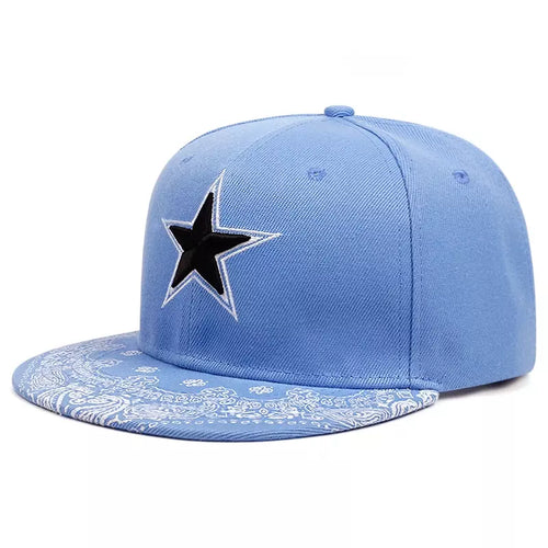 Sky blue and black Black Star Snapback Cap back view