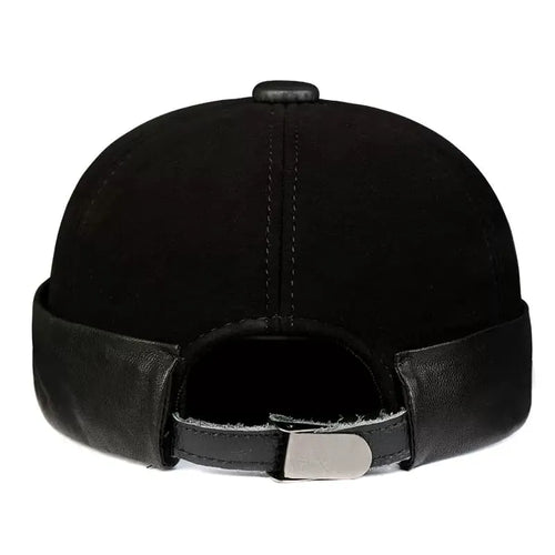 Black Suede Leather Cap back view