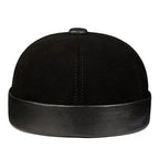 Black Suede Genuine Leather Docker Cap