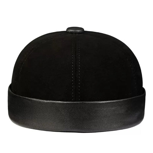 Black Suede Leather Cap