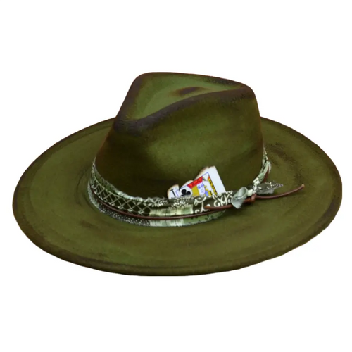 Black and green Burned Fedora Hat Handmade Acrylic Fedora Hat Men Unisex