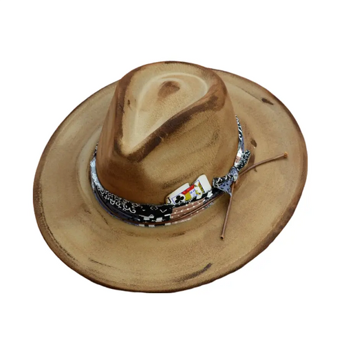 Black and khaki Burned Fedora Hat Handmade Acrylic Fedora Hat Men Unisex