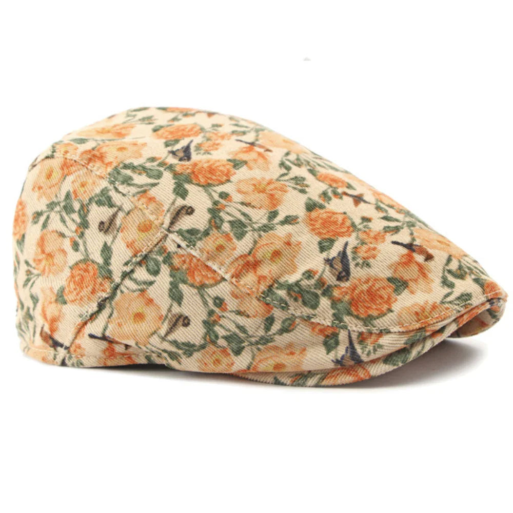 Blooming Daisies Orange Flat Cap