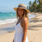 Straw boater hat worn by model – straw hat outdoor