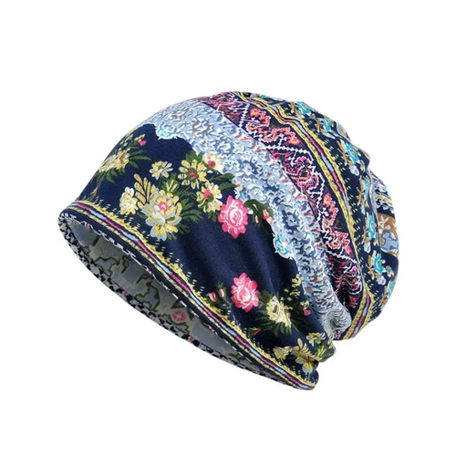 Blue Boho Floral Snood Beanie