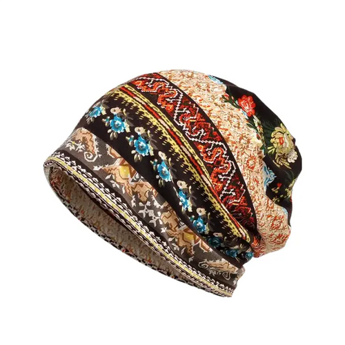 Brown Boho Floral Snood Beanie