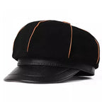 Bossier Black Genuine Leather Newsboy Cap