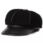 Bossier Black Genuine Leather Newsboy Cap