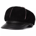 Bossier Black Genuine Leather Newsboy Cap