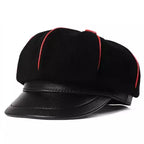Bossier Black Genuine Leather Newsboy Cap