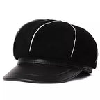 Bossier Black Genuine Leather Newsboy Cap