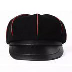 Bossier Black Genuine Leather Newsboy Cap
