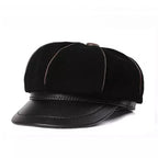 Bossier Black Genuine Leather Newsboy Cap