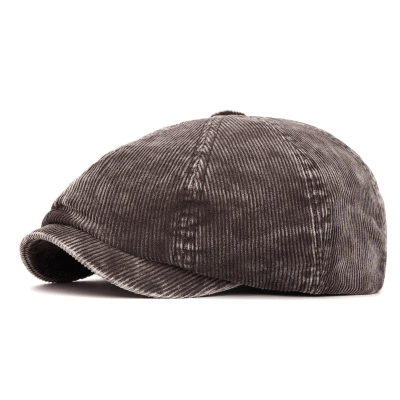 Gray Newsboy Cap - British Style Corduroy Hat