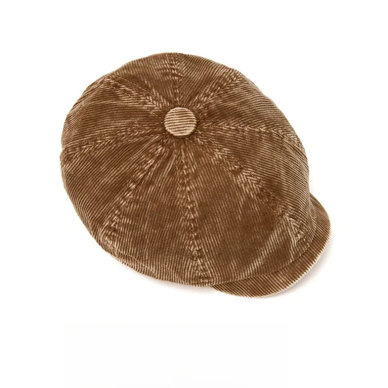 Khaki Newsboy Cap - British Style Corduroy Hat
