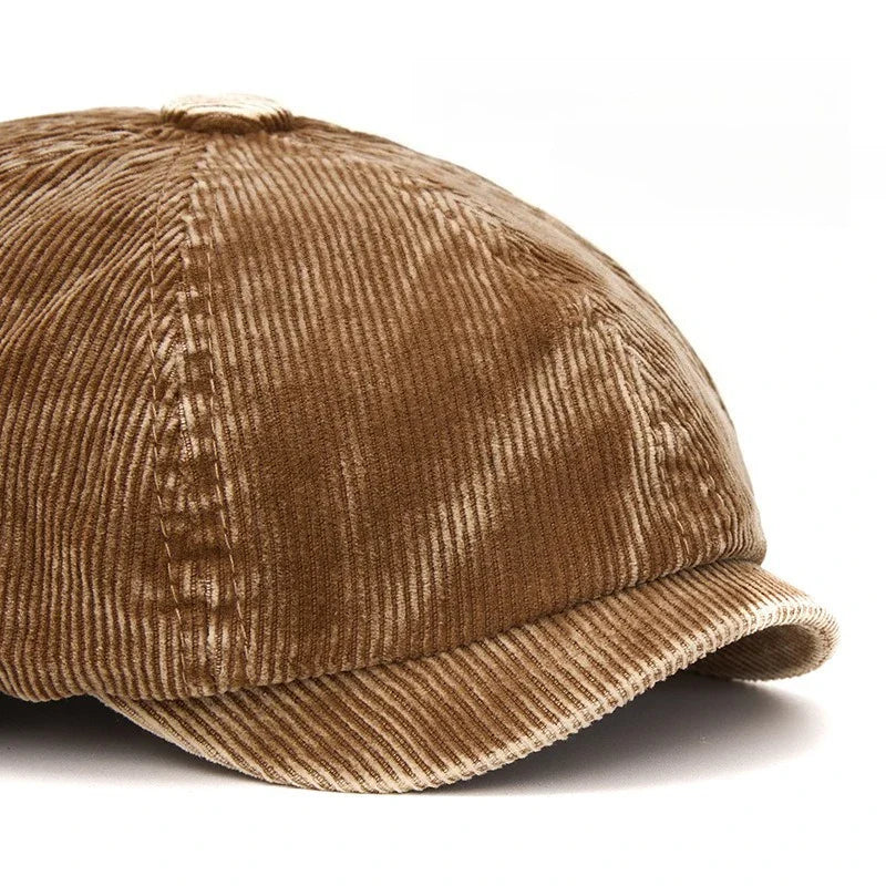 Khaki Newsboy Cap - British Style Corduroy Hat