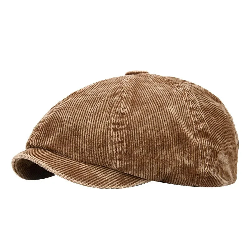 Khaki Newsboy Cap - British Style Corduroy Hat