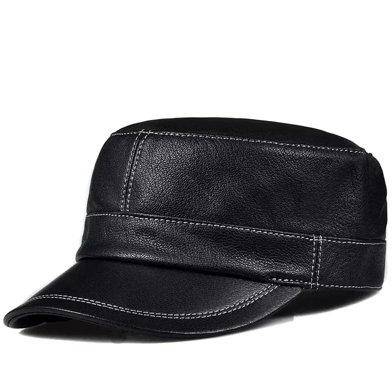 Broderick Black Genuine Leather Army Cap