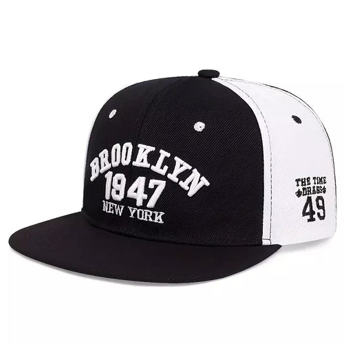 Black and white Brooklyn Snapback Cap back view