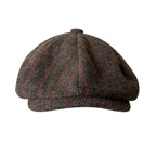 Brown Herringbone & Striped Wool Newsboy Cap