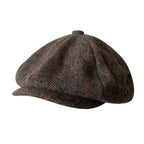 Brown Herringbone & Striped Wool Newsboy Cap