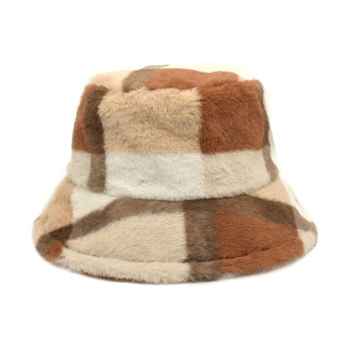 Coffee brown and brown Brown Tartan Bucket Hat