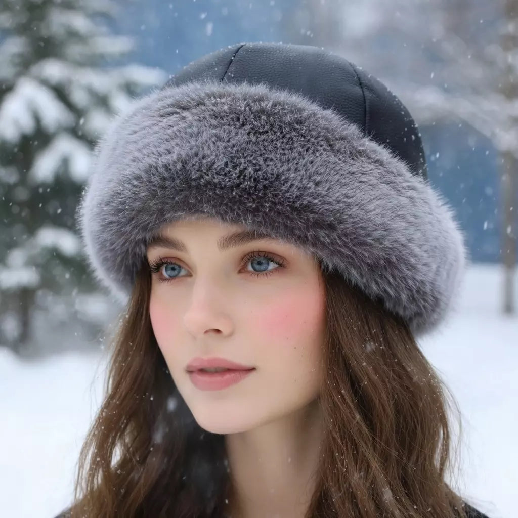 Burlington Winter Natural Rabbit Fur Leather Docker Cap