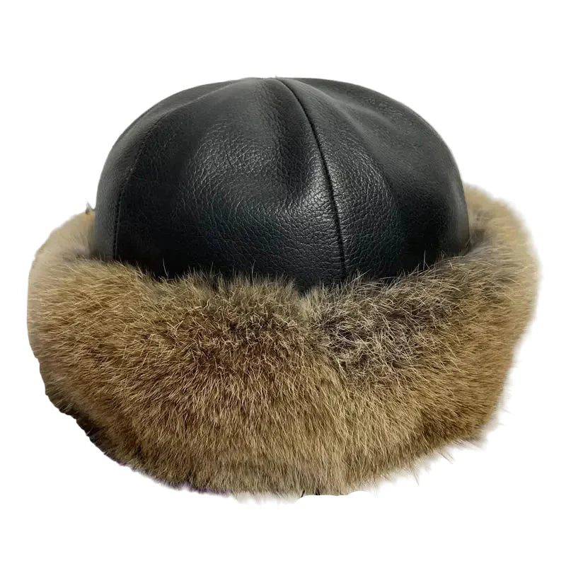 Burlington Winter Natural Rabbit Fur Leather Docker Cap