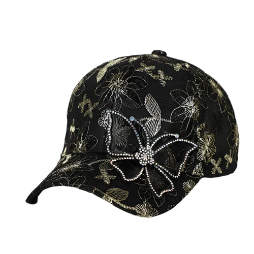 Black Butterfly Rhinestones Cap