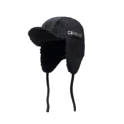 Black Corduroy Trapper Hat