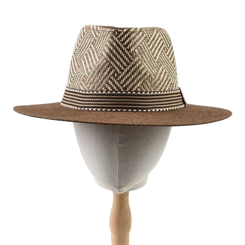Calabria Summer Chevron Straw Fedora Hat