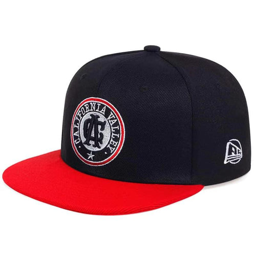 Black and red California Snapback Cap back view