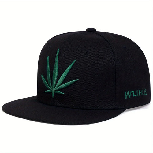 Black and green Cannabis Snapback Cap back view