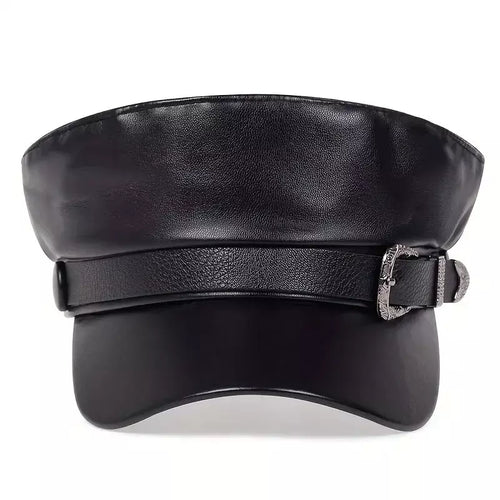 Black Leather Sailor Cap front view
