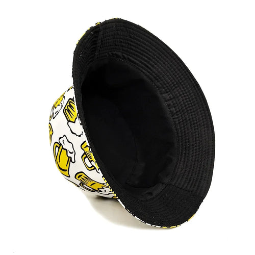 White Cartoon Beer Bucket Hat - Reversible Acrylic Lightweight Summer