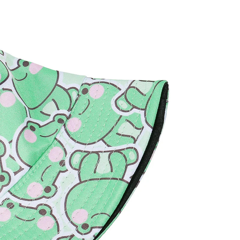 Cartoon Frogs Print Reversible Bucket Hat