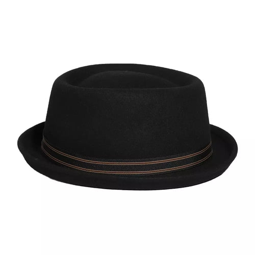 Black Wool Porkpie Hat back view