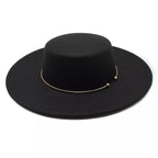 Black Wide Brim Boater Hat – classic cotton adjustable summer sunhat