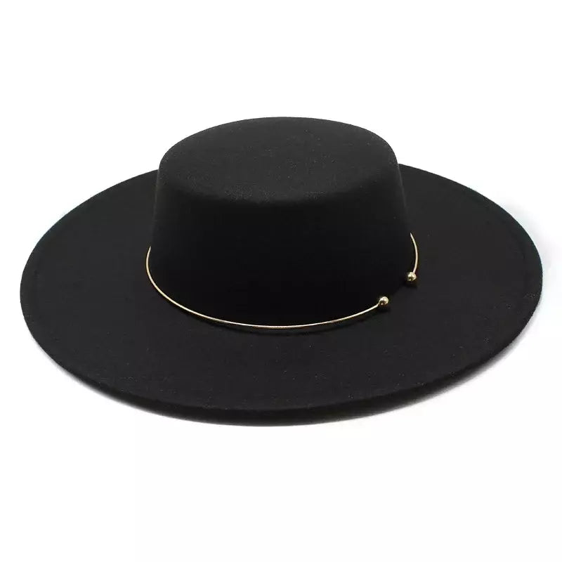 Black Wide Brim Boater Hat – classic cotton adjustable summer sunhat