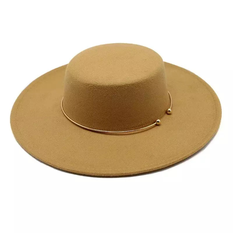 Camel Wide Brim Boater Hat – classic cotton summer sunhat