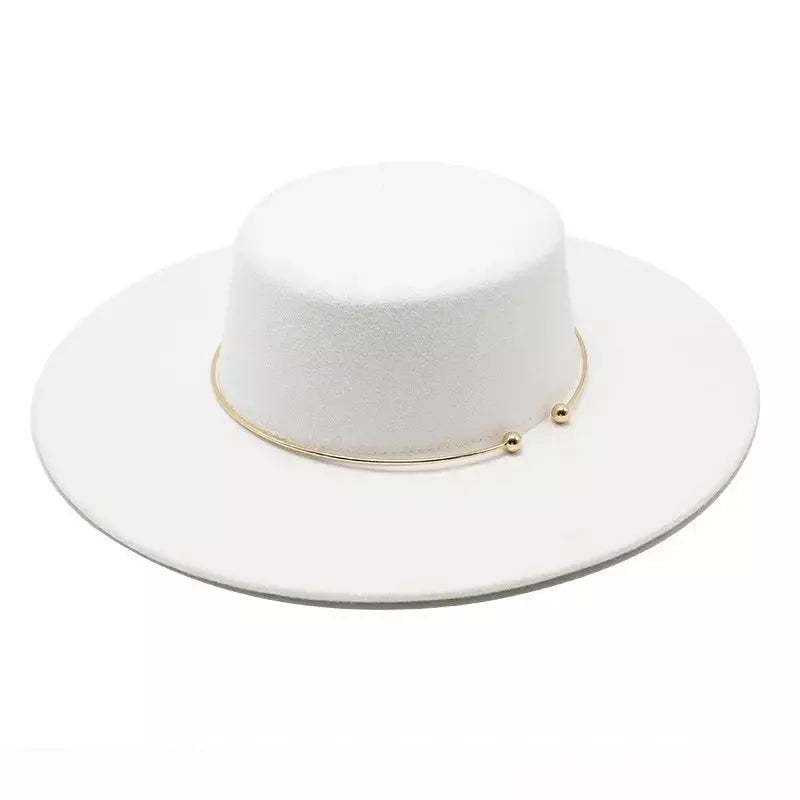 White Wide Brim Boater Hat – classic cotton adjustable summer sunhat