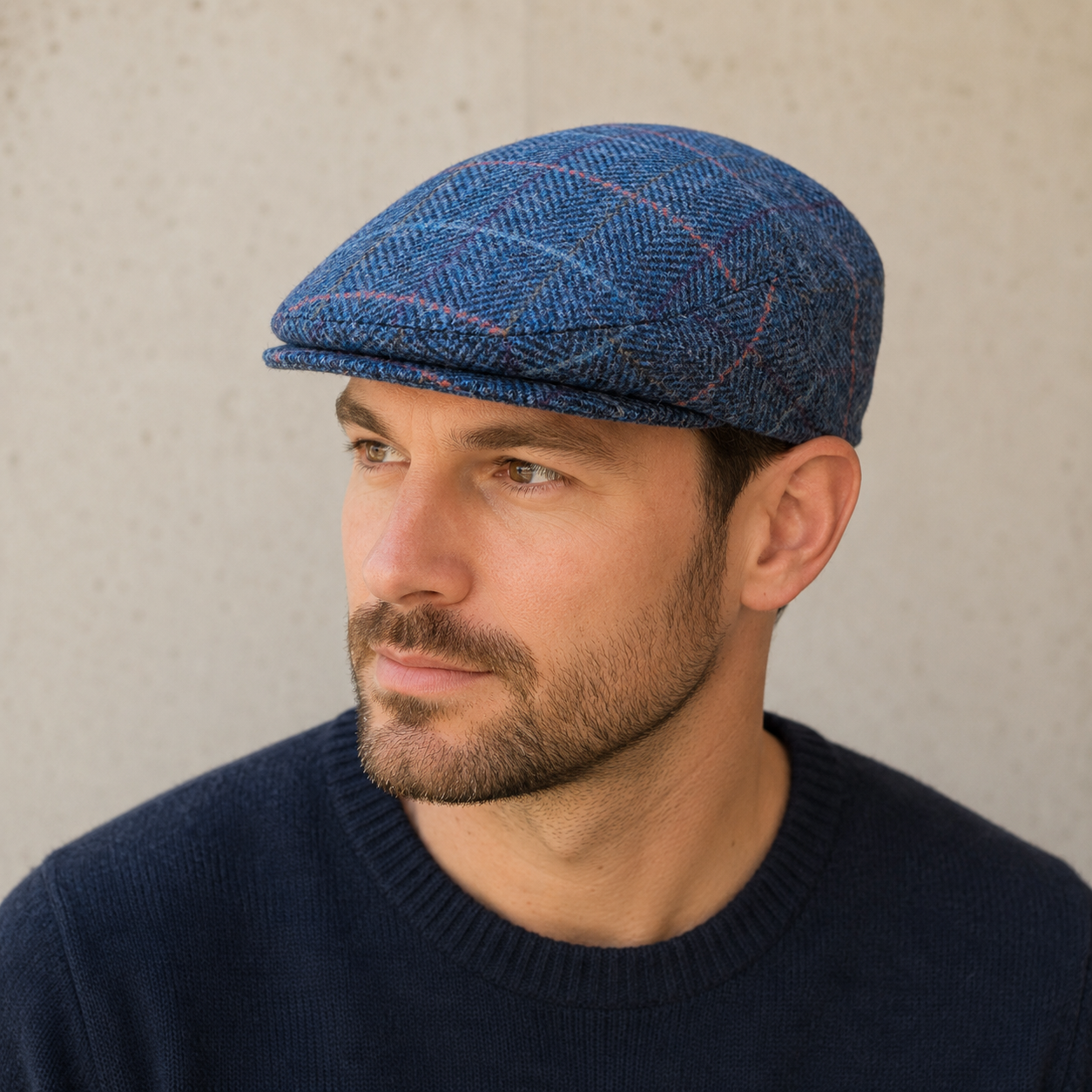 Wool Flat Cap – Classic Herringbone Plaid Adjustable Size Hat For Men & Women