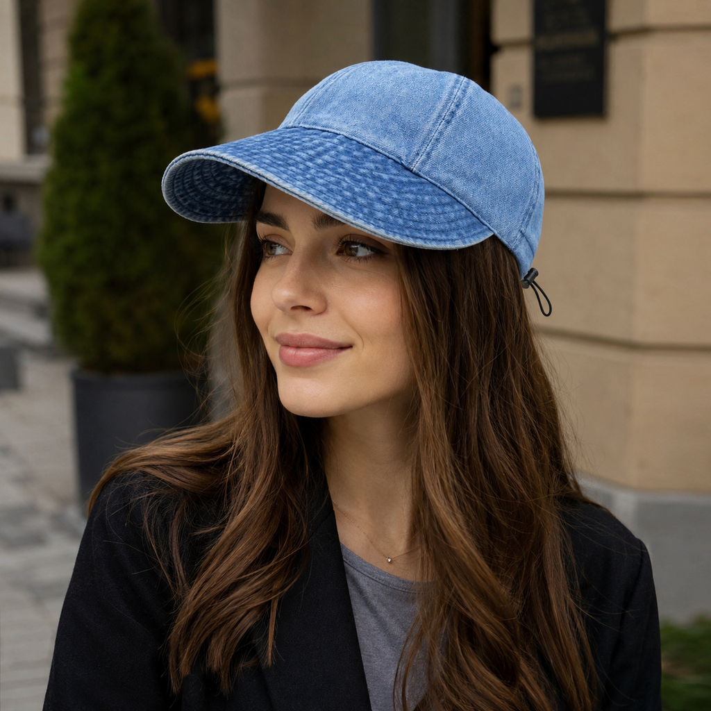 Cotton Denim Visor – Wide Brim Adjustable Sun Protection Hat For Summer