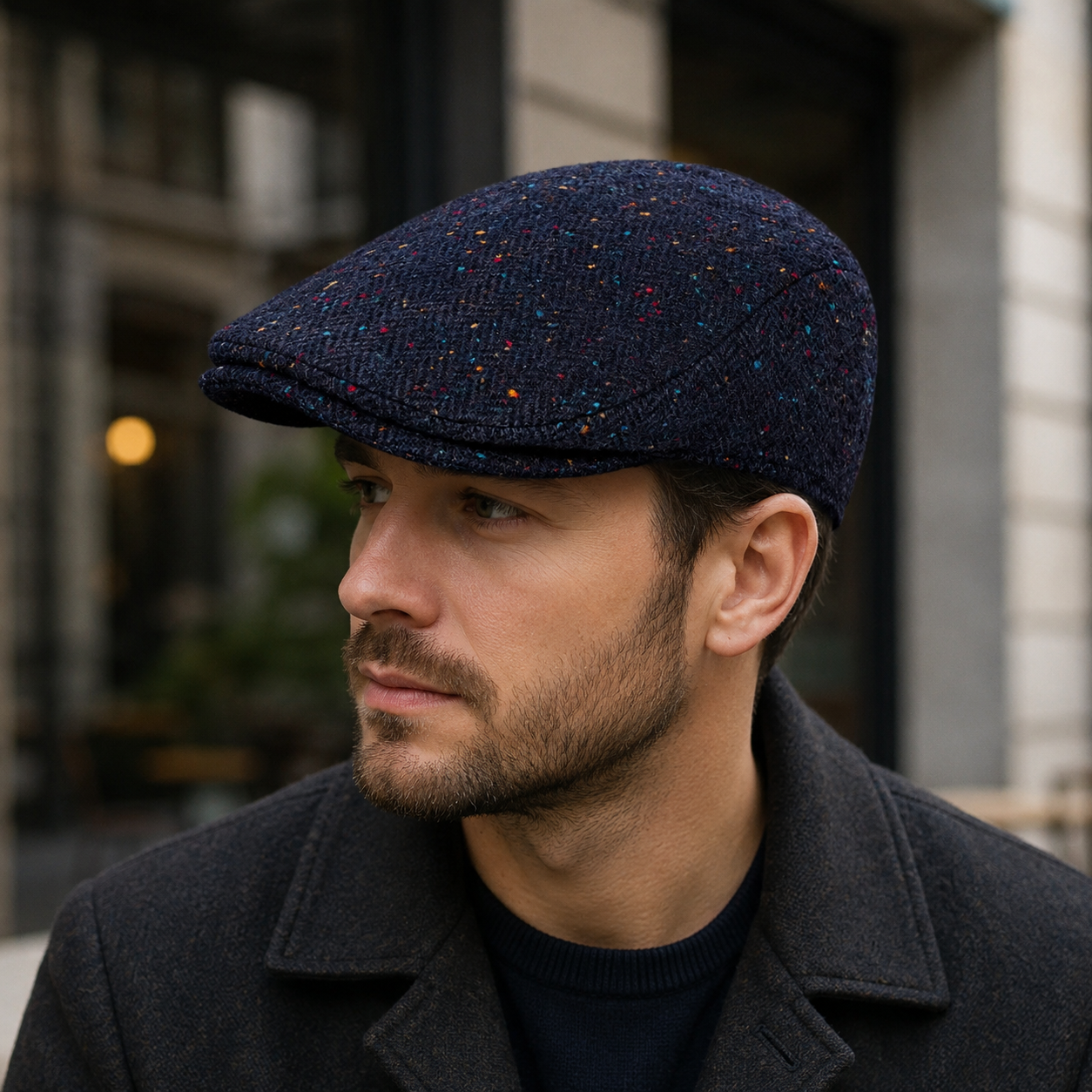 Wool Flat Cap – Classic Herringbone Flecked Pattern Winter Hat by Hatloom